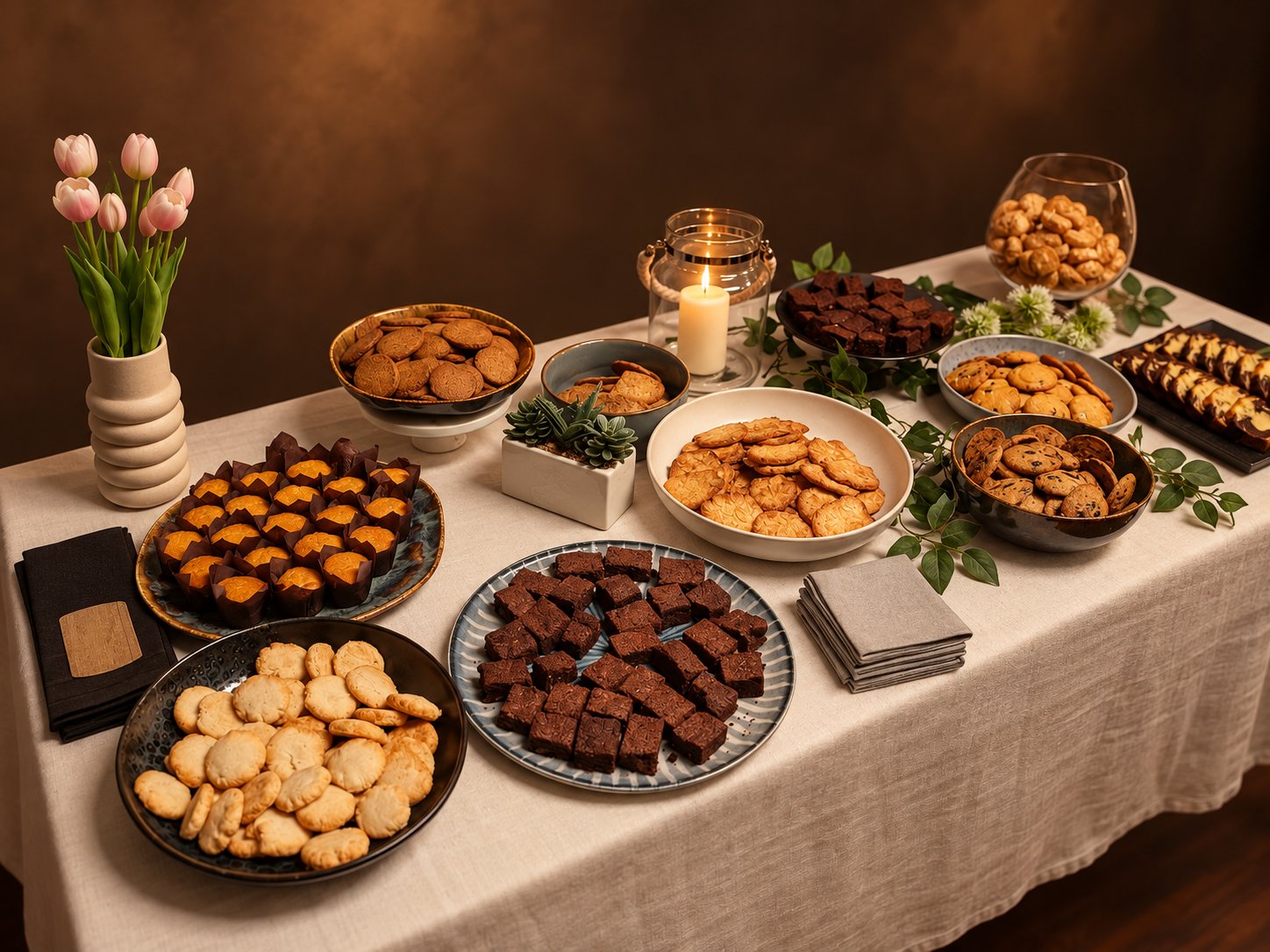 Une table généreuse de biscuits artisanaux Tranche de CaKe à partager